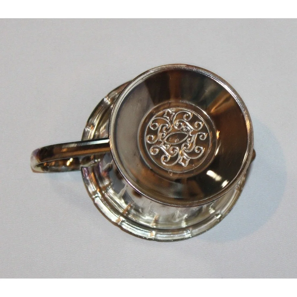 vintage metal cream & sugar bowl set with tray ornate scrollwork 3-pc